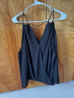 Black Draped V-Neck Spaghetti Strap Women's Top